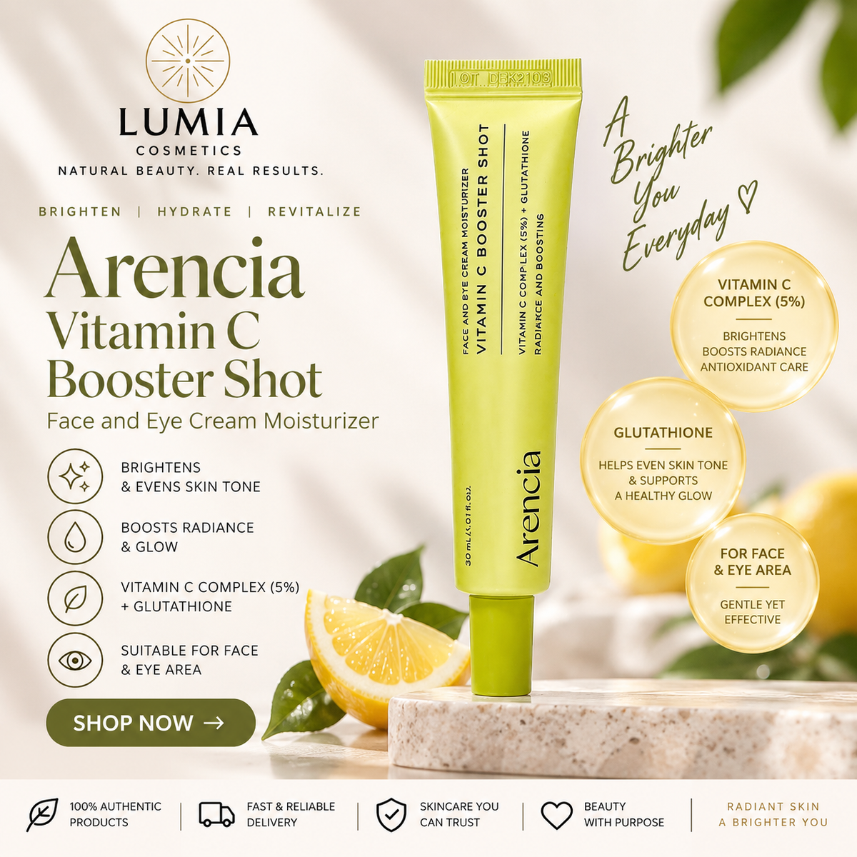 Arencia Vitamin C Booster Shot Face and Eye Cream Moisturizer